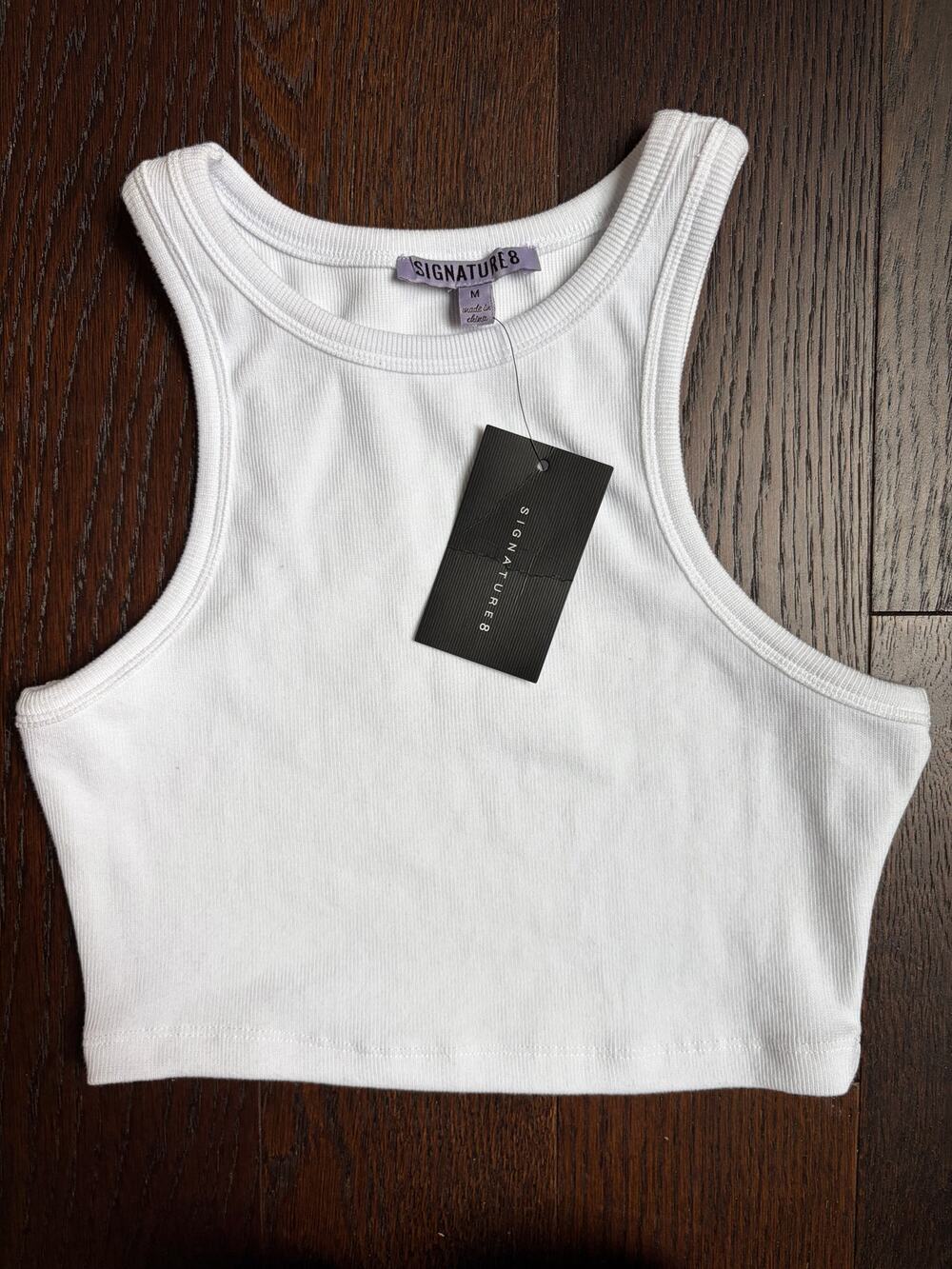 NWT Signature 8 Ribbed Racer Crop Tank (White) - Medium